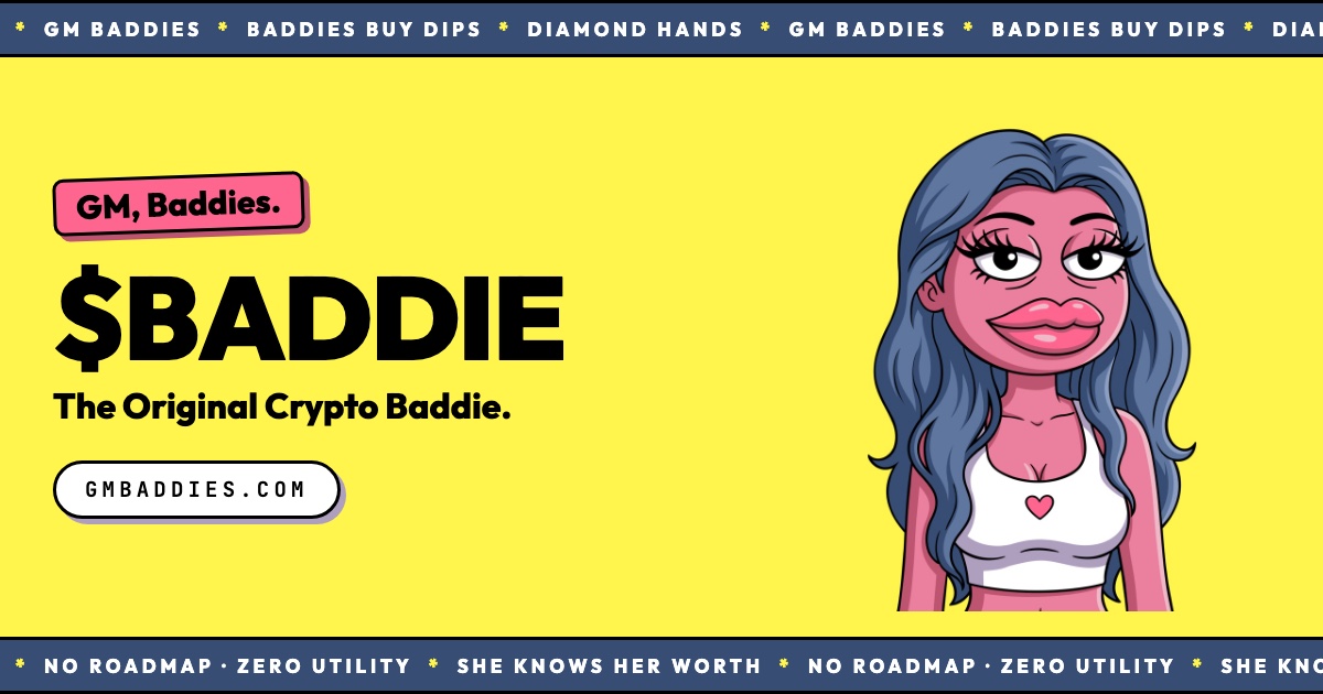 Official share image: Baddie beside the $BADDIE wordmark